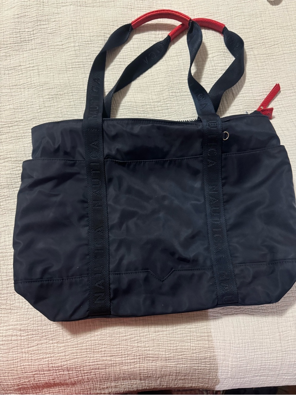 Nautica Navy Tote with Red Zip Accent
